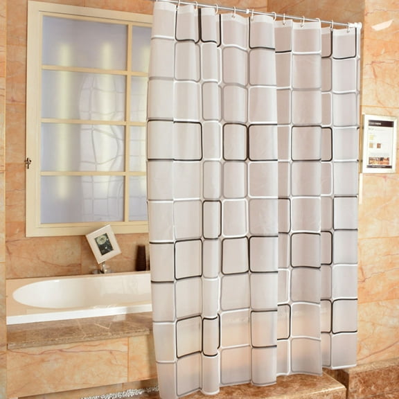 Raindrops Hexagon Grid Shower Curtain in White PEVA Material for Bathroom Use 1Pcs