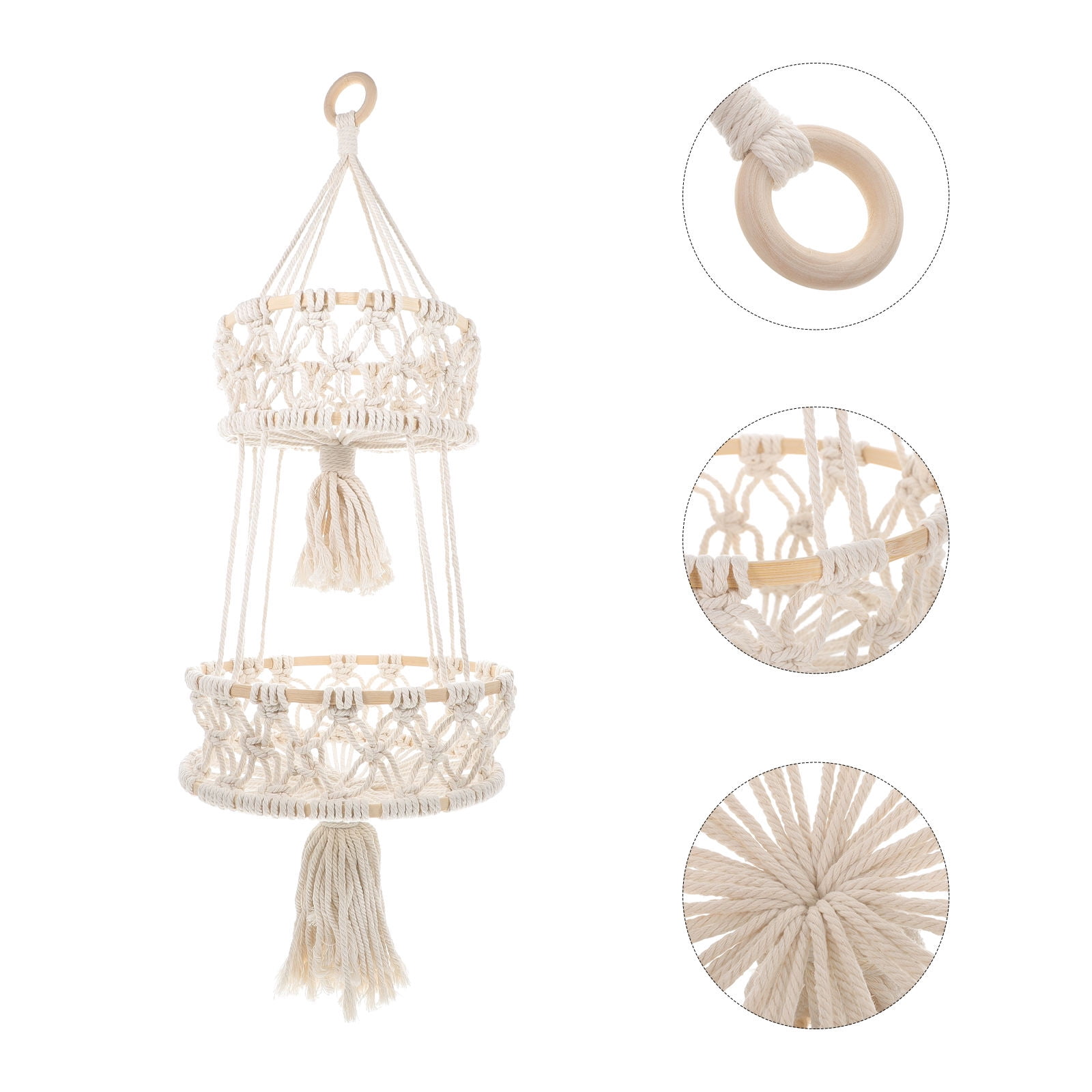 Raindrops Beige Cotton and Bamboo 3 Tier Hanging Fruit Basket for Home Decorative - Walmart.com