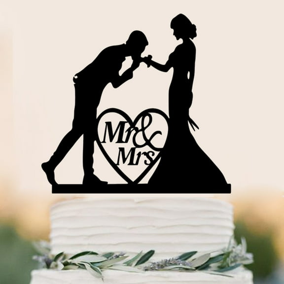 Raindrops Black Acrylic Bride and Groom Cake Topper for Wedding Decoration Mr and Mrs Picks 4.7 Inches