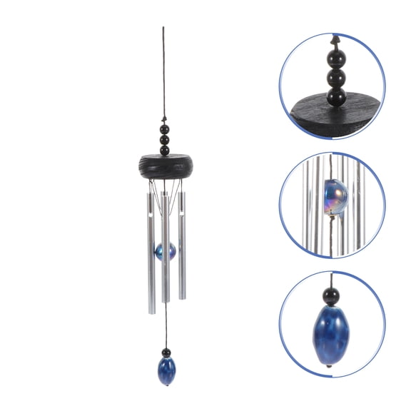 Raindrops Black Aluminum Wind Chime Pendant for Home Decor with Six Tubes Gentle Sound Balcony Hanging