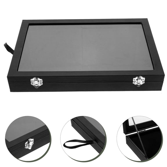 Raindrops Black Brooch Pin Display Case for Home Use with Clear Lid Wood and PU Material Lightweight Compact
