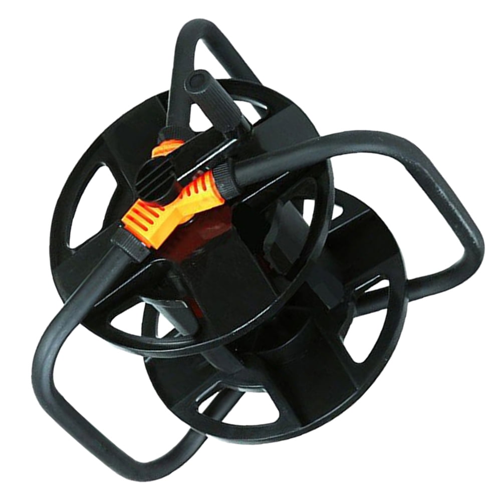 Raindrops Black Metal Garden Hose Reel Cart with Compact Space-Saving Design and Easy Setup for Outdoor Watering