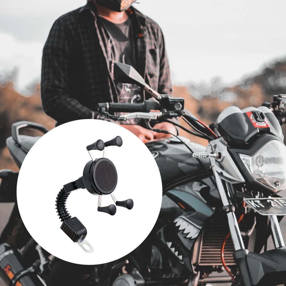 Raindrops Black Motorcycle Phone Holder Shockproof Xshaped Phone Mount ABS Metal for Motorbike 1cm Rearview Mirror