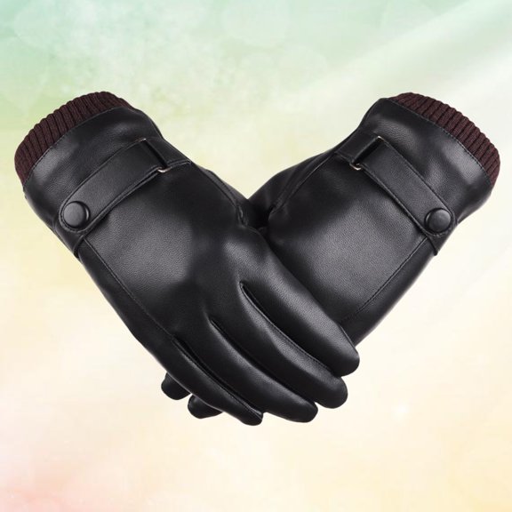 Raindrops Black PU Gloves for Men Warm Touchscreen Driving Gloves with Windproof Design