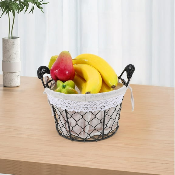 Raindrops Iron Wire Bread Basket with Removable Fabric Liner for Stylish Serving Display