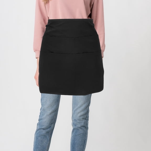 Raindrops Black Waist Apron with Adjustable Straps, Multiple Utility Pockets for Cooking, Cleaning, Crafting and Kitchen Use