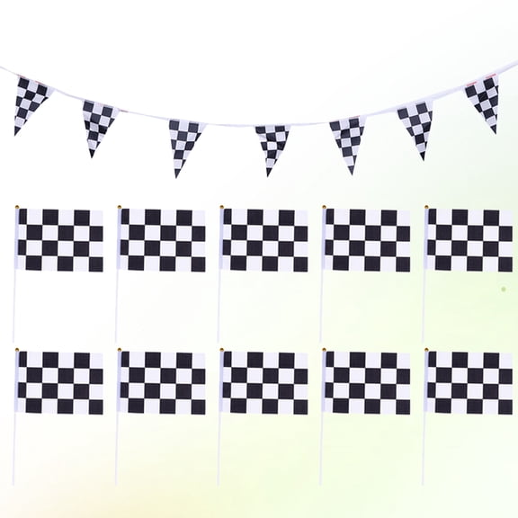 USHOBE Mini Racing Flag Banner and Flags Black White Plastic 16pcs