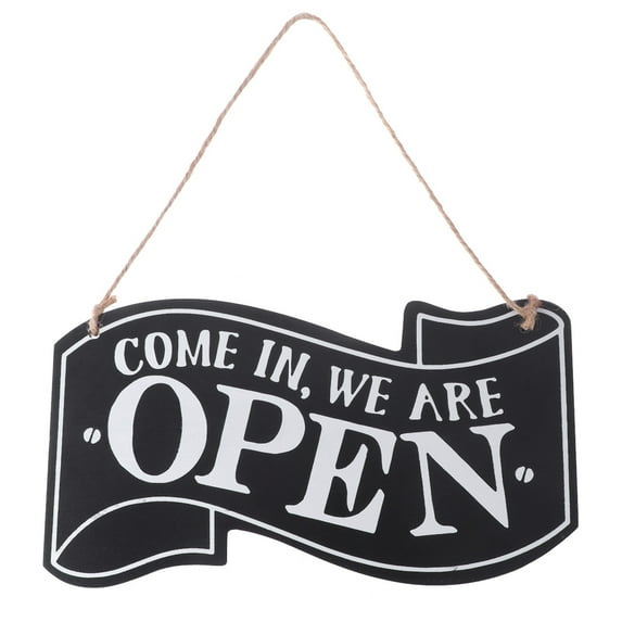Raindrops Black Wooden Open Closed Double Sided Hanging Sign with Rope for Vintage Business