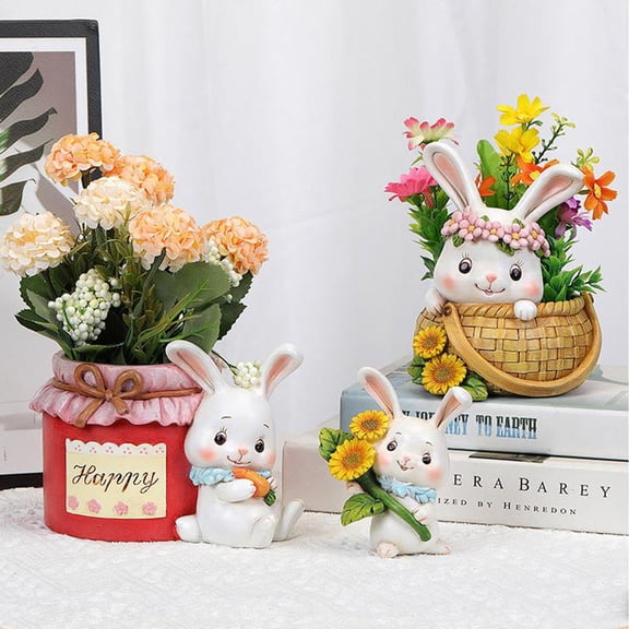 Raindrops Blue Bunny Cartoon Rabbit Decor Decorative with Sunflower