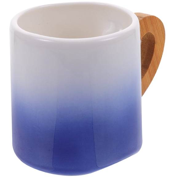 Raindrops Blue Ceramic Coffee Mug with Bamboo Handle for Home Use Large Size 12 oz