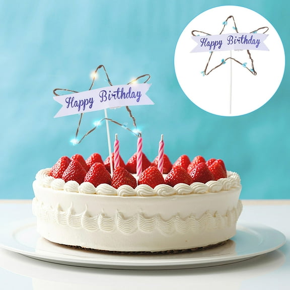 Raindrops Blue LED Illuminated Star Cake Toppers for Cupcake Decoration Party Supplies Creative Paper Material