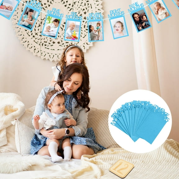 Raindrops Blue Paper Birthday Banner for Baby's First Year Celebration Decorations 1-12 Month Photo Props