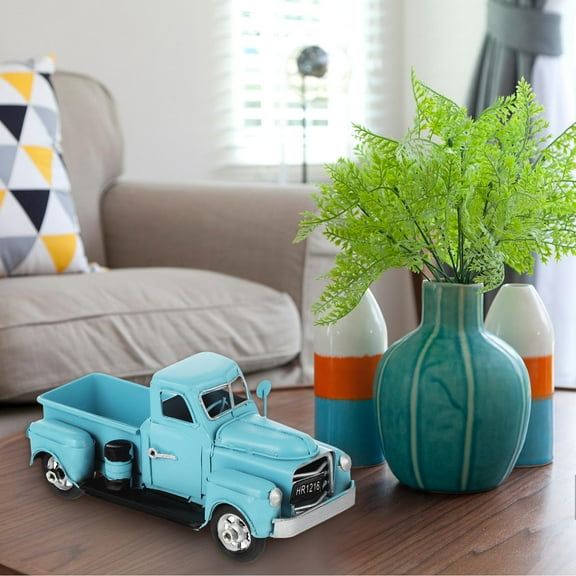 Raindrops Blue Vintage Truck Model Iron Ornament for Home Decor Great Gift for Boys and Men Size 12.5x5.5x7.5 Inches