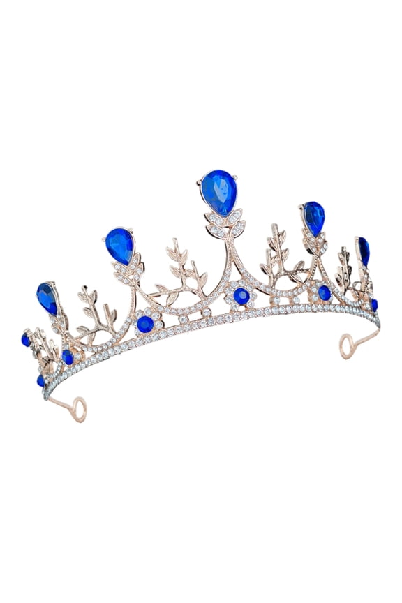 Blue Bridal Crown Headband Wedding Tiara with Rhinestones for Formal Events