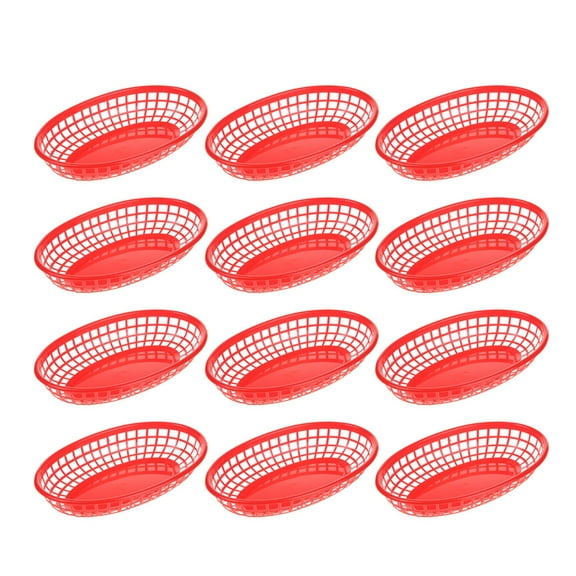 Raindrops Fast Food Basket Plastic French Fries Basket Boat-Shaped Red 12Pcs 9.4X6.1X1.8In