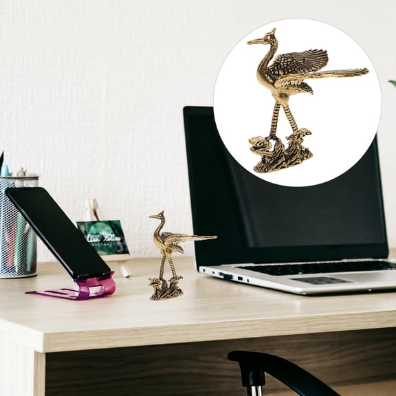 Raindrops Brass Crane Decor Bird Figurine Shaped Desktop Decorative Home Accessories Golden