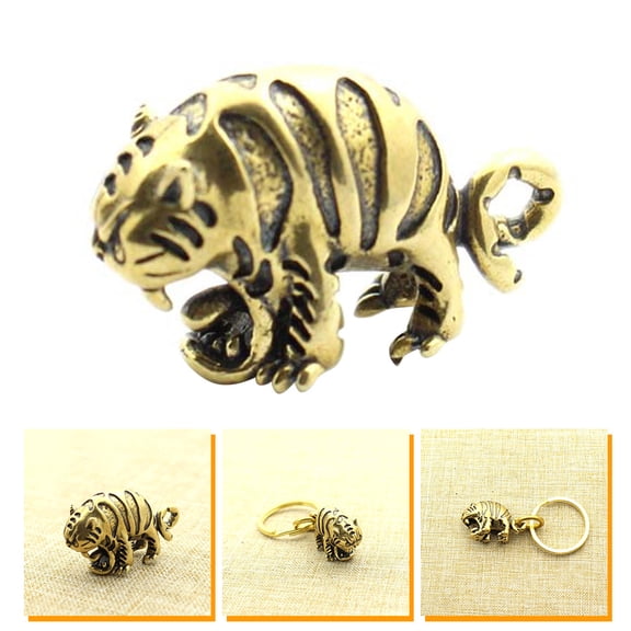 Raindrops  Brass Hanging Pendants Key Holder Mini Tiger Figurines Cute Man Golden