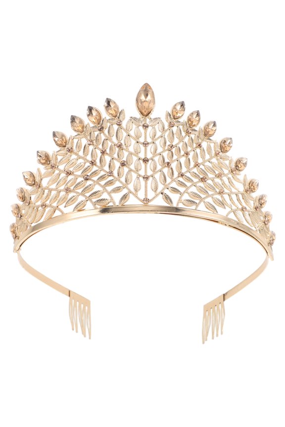 Elegant Rhinestone Bridal Crown, Golden, Lightweight Alloy, Wedding Decor