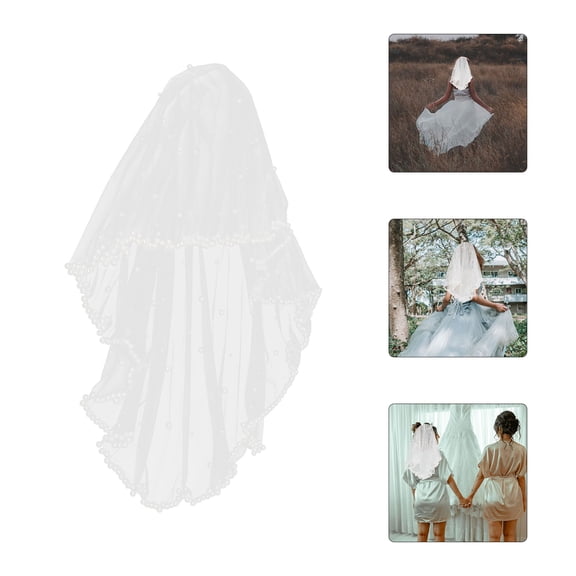 Raindrops Beige Bridal Tulle Veil Lightweight Wedding Hair Accessory No Comb Design Elegant Look