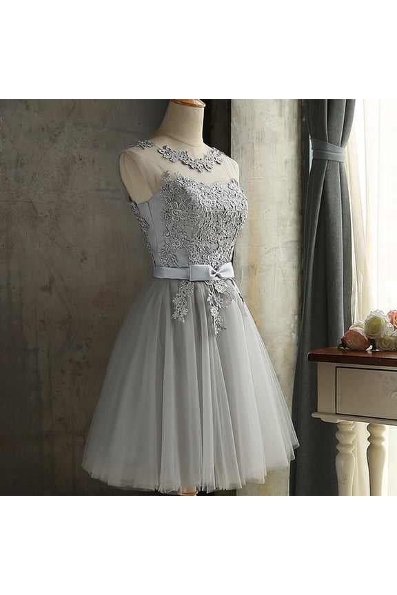 Lace Junior Bridesmaid Dress in Dark Grey for Weddings, Parties, and Special Occasions