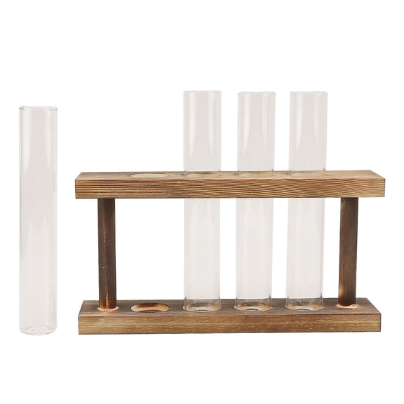 Raindrops Brown Glass Test Tube Vase for Decor with Wooden Rack Design 1pc