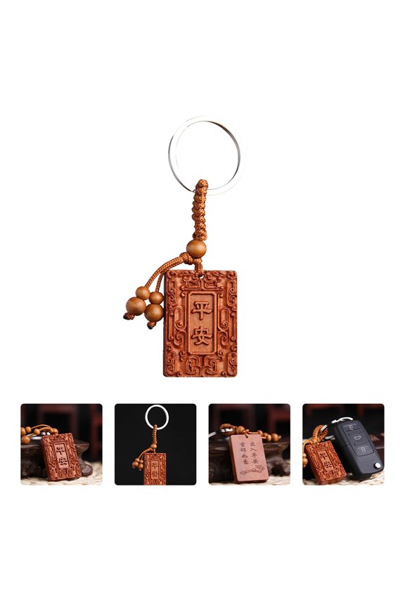 Wooden Keychain Pendant Set of 4 Brown Car Key Decorative Accessories