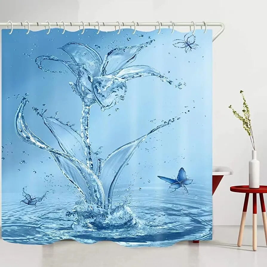 Raindrops Bubble Shower Curtain Water Drop Blue Color Background