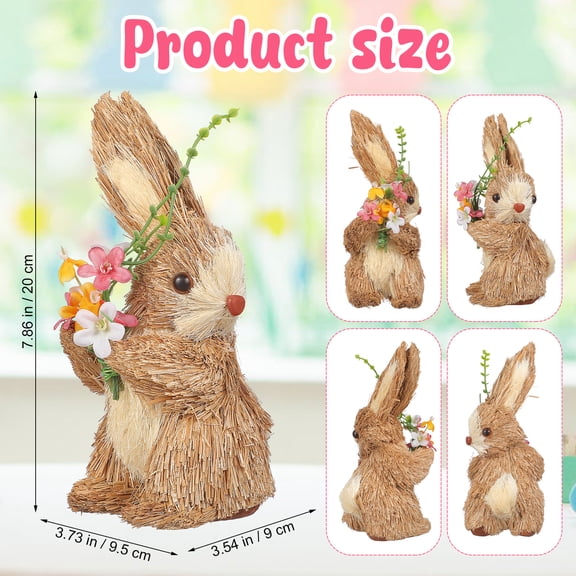 Raindrops Bunny Ornament Brown Straw Rabbit Figurine Unique Desktop Ornaments Sisal Baby Coffee