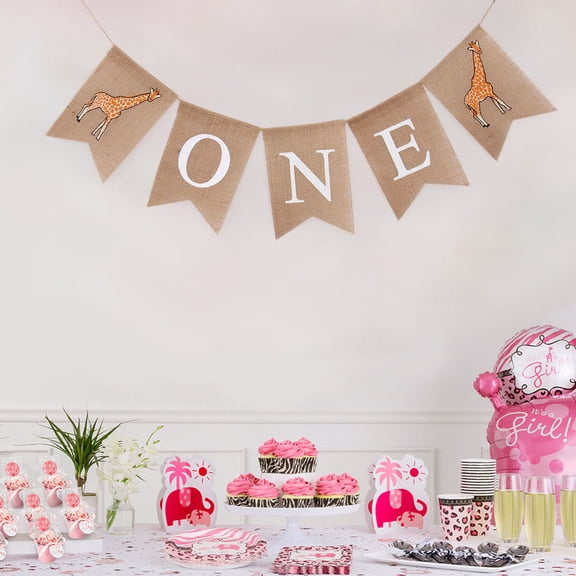 Raindrops Wild Animal Banner Burlap Bunting Banner Supply Assorted Birthday Party Decoration 1Pack