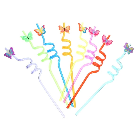 Raindrops Butterfly Drinking Straws Reusable PET Material Party Supplies Assorted Color 8pcs