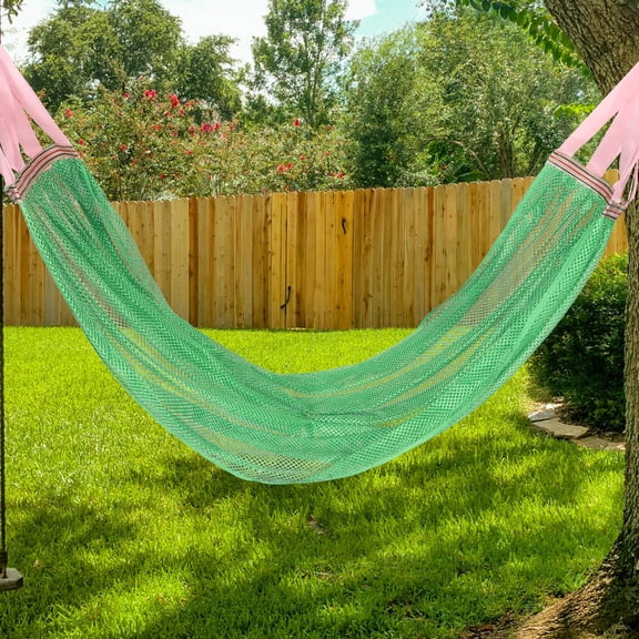 Raindrops Green Portable Outdoor Hanging Hammock with Anti-Tip Safety Feature and Breathable Fabric for Camping, Hiking, Travel Use