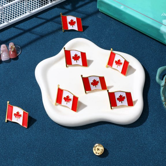 Raindrops Canadian Flag Brooch Iron Stoving Varnish Decor for Clothing Red Color Lightweight and 10 Pieces