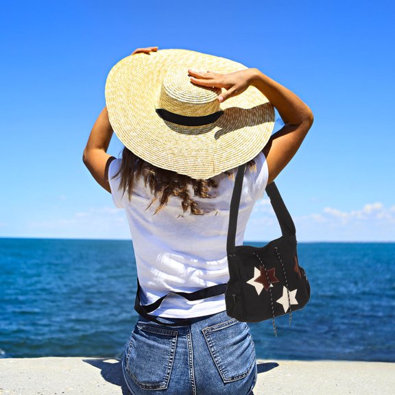 Raindrops Canvas Student Backpack Black with Star Pattern for Pets Large Capacity