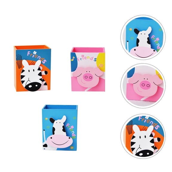 Set of 3 Raindrops Cartoon Animal Pattern Pen Holders for Desk Organization and Storage, Cute Office Supplies