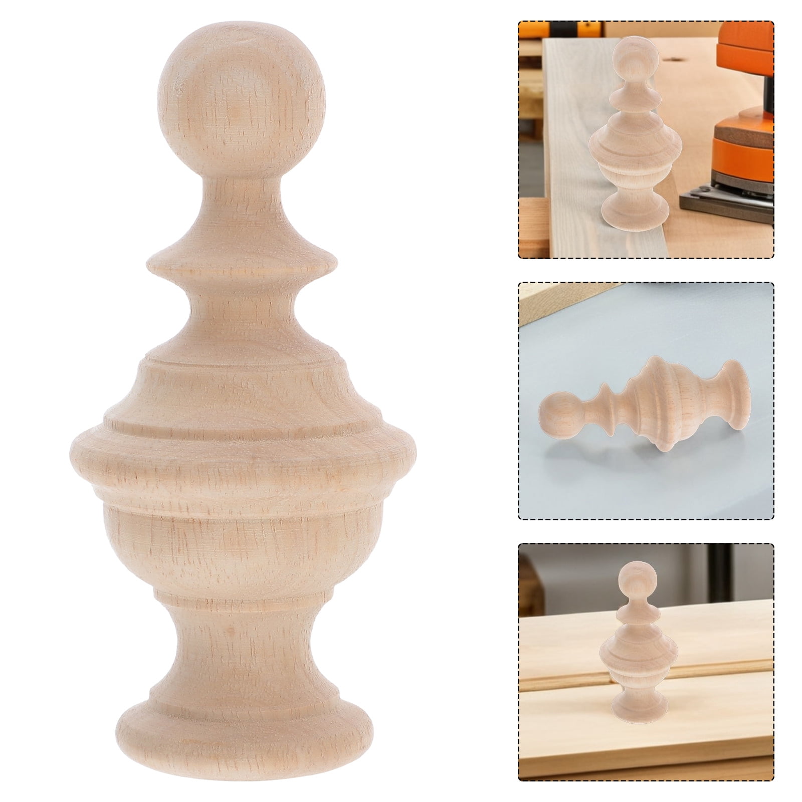2-Pack Unfinished Wood Ball Finials – Khaki Solid Wood Decorative Spindles, 2.75 X 1.93 Inch, For Bed Posts, Curtain Rods, Furniture & DIY Craft Projects