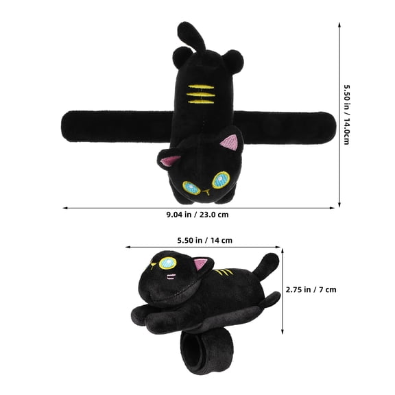 Raindrops Animal Theme Plush Slap Bracelet Black Cat Style Snap Band for Parties