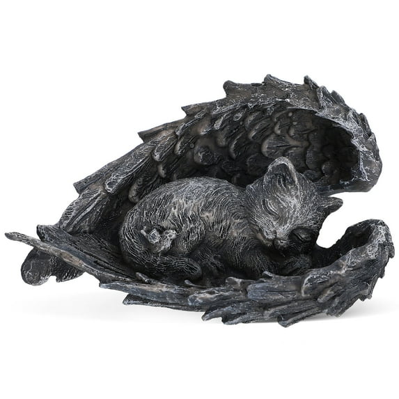 Raindrops Cat Garden Statue Memorial Angel Dark Grey Outdoor Decorative Animal Figurine