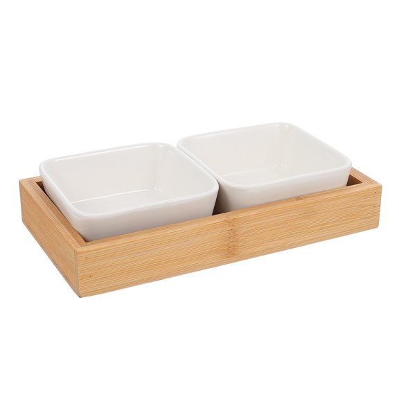 Raindrops Ceramic Divided Fruit Tray with Wooden Base