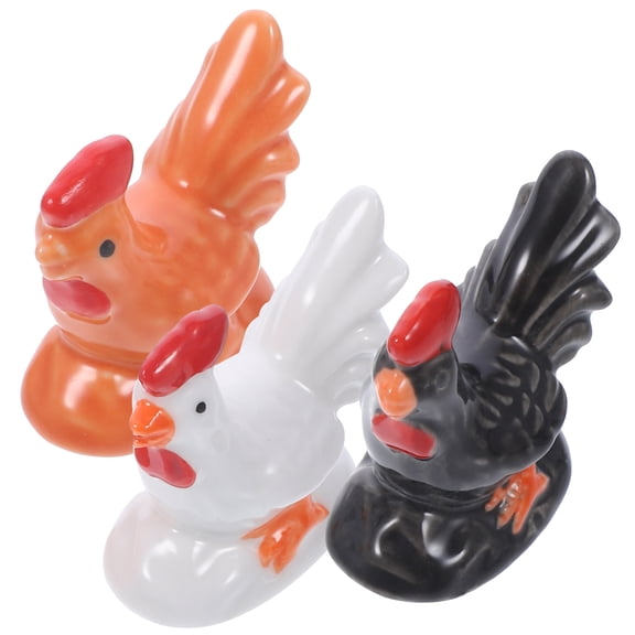 Raindrops Ceramic Rooster Figurines for Decoration 3 Pieces Assorted Color Creative Ornaments for Indoor