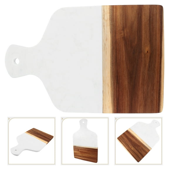 Raindrops Marble and Wood Cheese Serving Board White Kitchen Food Preparation Cutting Board 1 Piece
