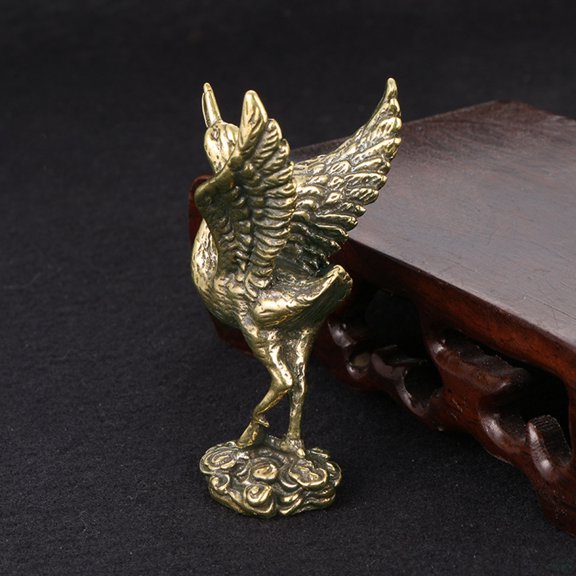 Raindrops Miniature Brass Crane Figurine Chinese Crane Statue Home Decor Gift for Housewarming and Office Display