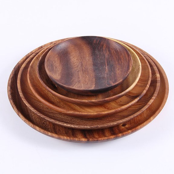 FOMIYES Wooden Fruit Platter and Chocolate Serving Tray, Natural Wood Circle Food Display for Parties and Gatherings, 1 Set