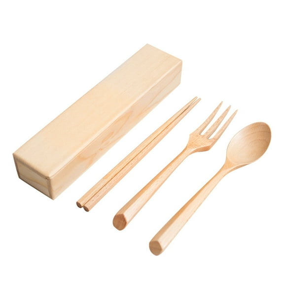CRILSTYLEO Timber Chopsticks Spoon Fork Work Lunch 1Set