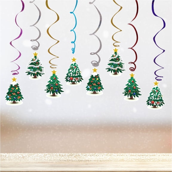 USHOBE Swirl Streamers Hanging Whirls Christmas Party Decorations with Santa Claus Photo Background