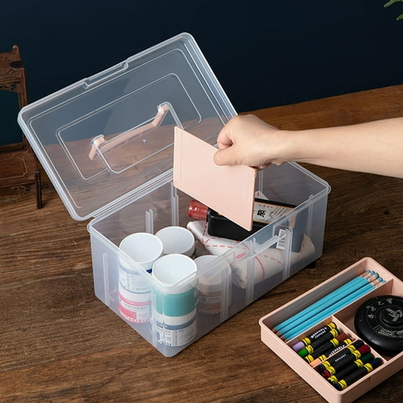 Raindrops Pink Multifunctional PP Storage Box with Handle for Organizing Craft Supplies and Sewing Items 14.5 x 10 x 5.5 Inches