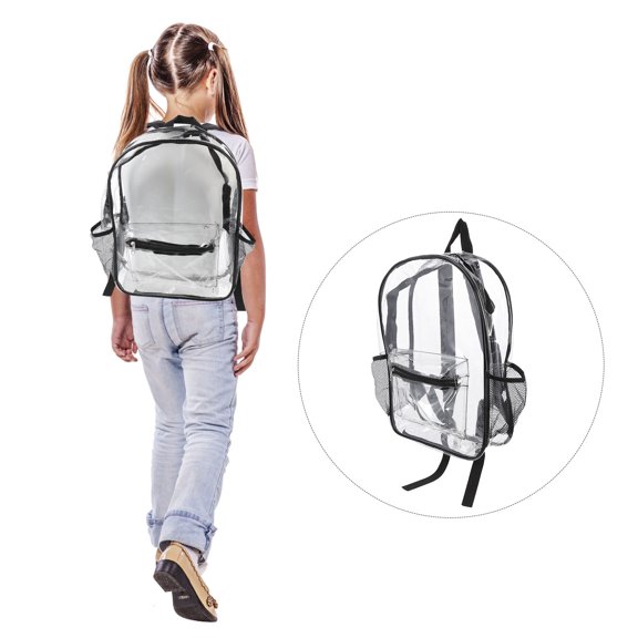 Raindrops Clear PVC Backpack with Zipper, Lightweight and Stylish Student School Bag in Black, 40x29x13 cm