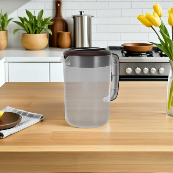 FOMIYES Plastic Water Pitcher with Spout Coffee Color Reinforced Body and Dustproof Lid for Cold Drinks