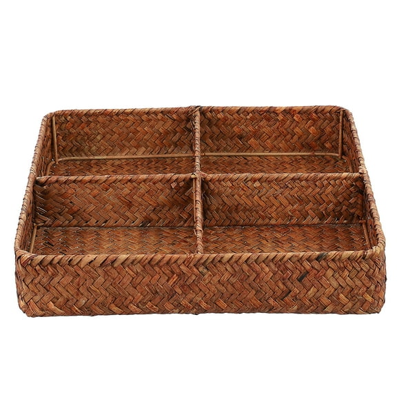 Raindrops Khaki Woven Storage Basket for Home Organization with 4 Compartments Made of Synthetic Material