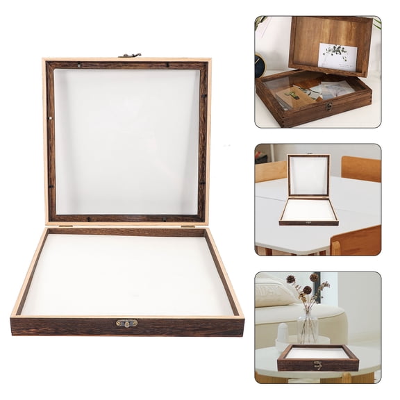 Raindrops Coffee Wooden Display Box with Multi-Functional Storage Case for Home Organization 15.5 x 10.5 x 4.5 Inches