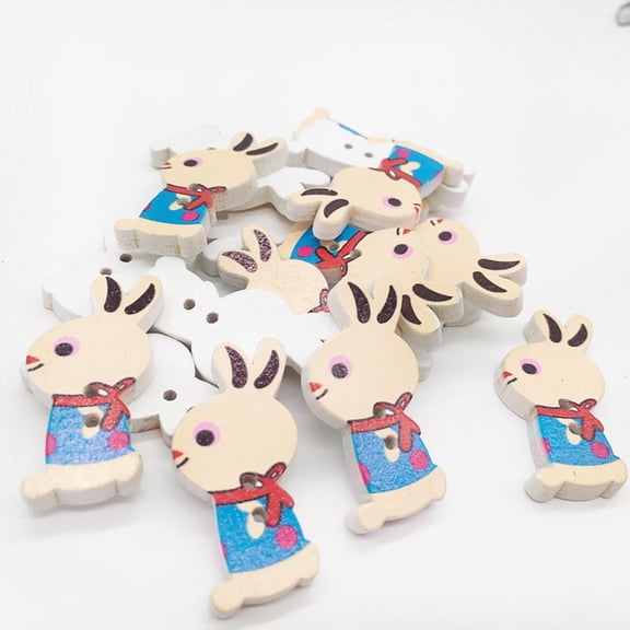 Raindrops Colorful Wooden Bunny Buttons for Clothes Crafts and Sewing Projects 100pcs Assorted Color Plastic
